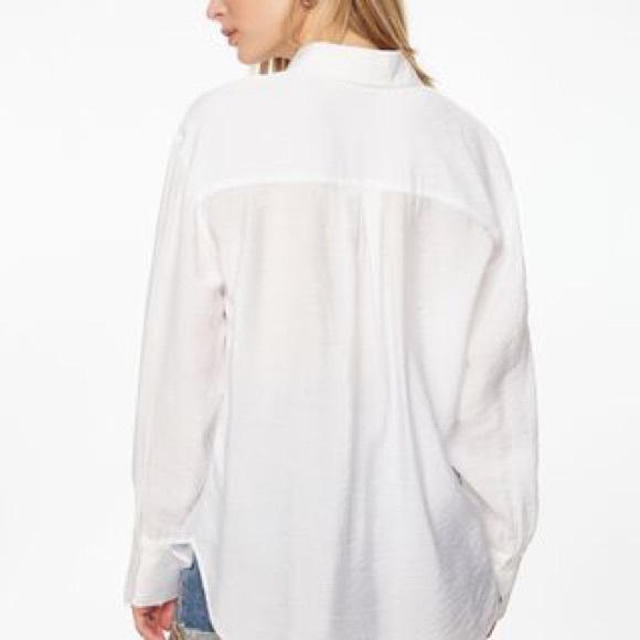 DYNAMITE white button up button down shirt collared shirt light flowy oversized - Picture 2 of 5